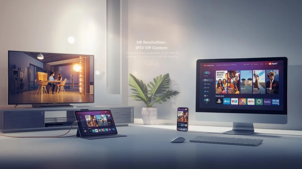 Premier IPTV interface displayed on a modern smart TV in a living room