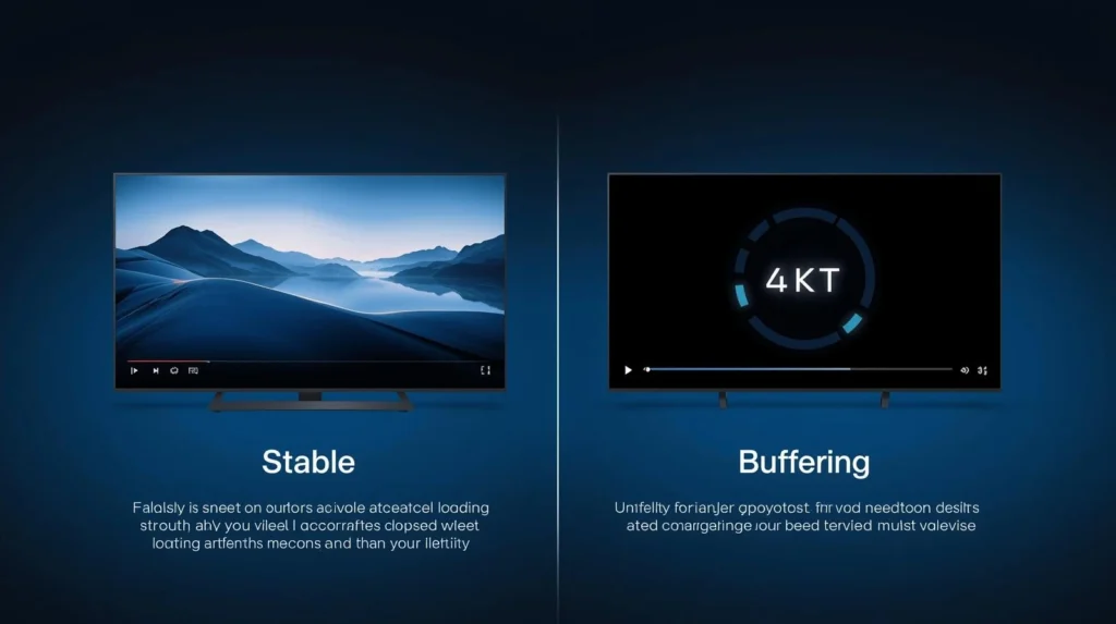 Comparison between stable IPTV streaming and buffering video playback