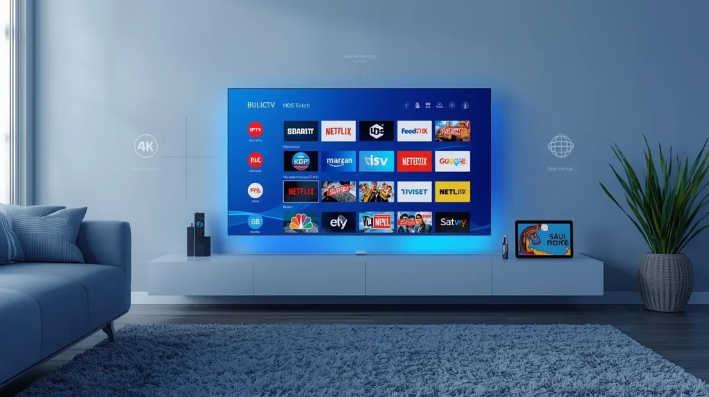 Illustration showing step-by-step guide to getting an IPTV free trial France 2026 on Smart TV, Firestick, and PC